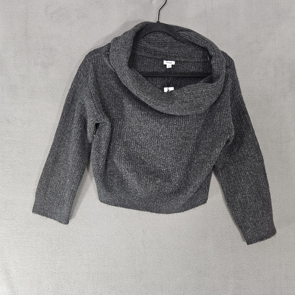 NWT Garage Womens Medium Cowl Neck Sweater Crop Gray Ribbed - Picture 1 of 9